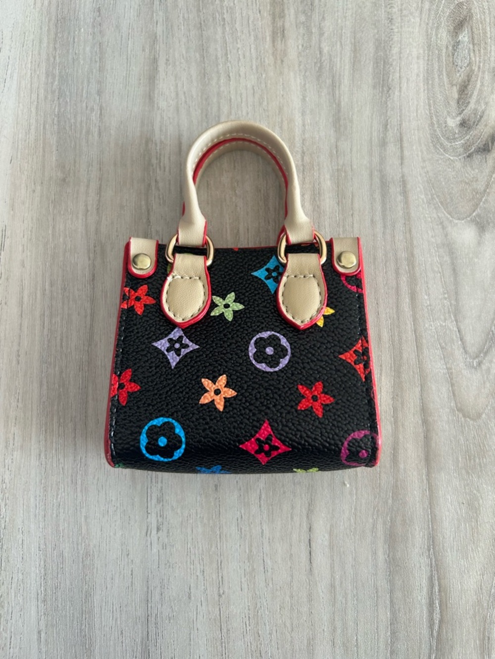NWOT Upcycled Black Multicolor Mini Tote Bagcharm